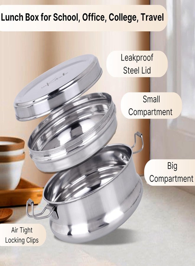 inKitch Steel Tiffin Box for Office Lunch Box for Office Women and Men | Tiffin with Steel Separator Plate and Locking Clip | Durable Lunch Container, 10.5 cm Dia 300ml (Silver) - Image 4